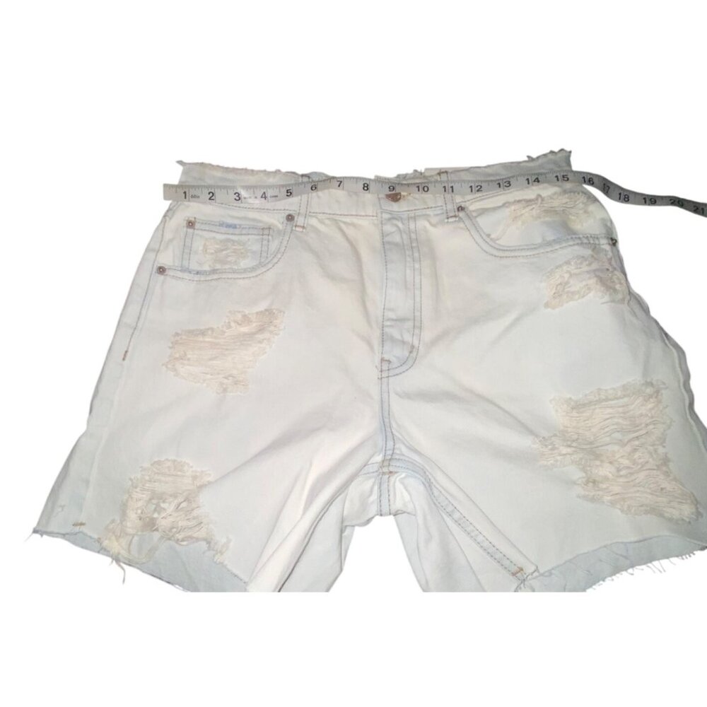 BDG Womens Distressed High-Rise Faded Blue Denim Shorts Sz 27" Waist